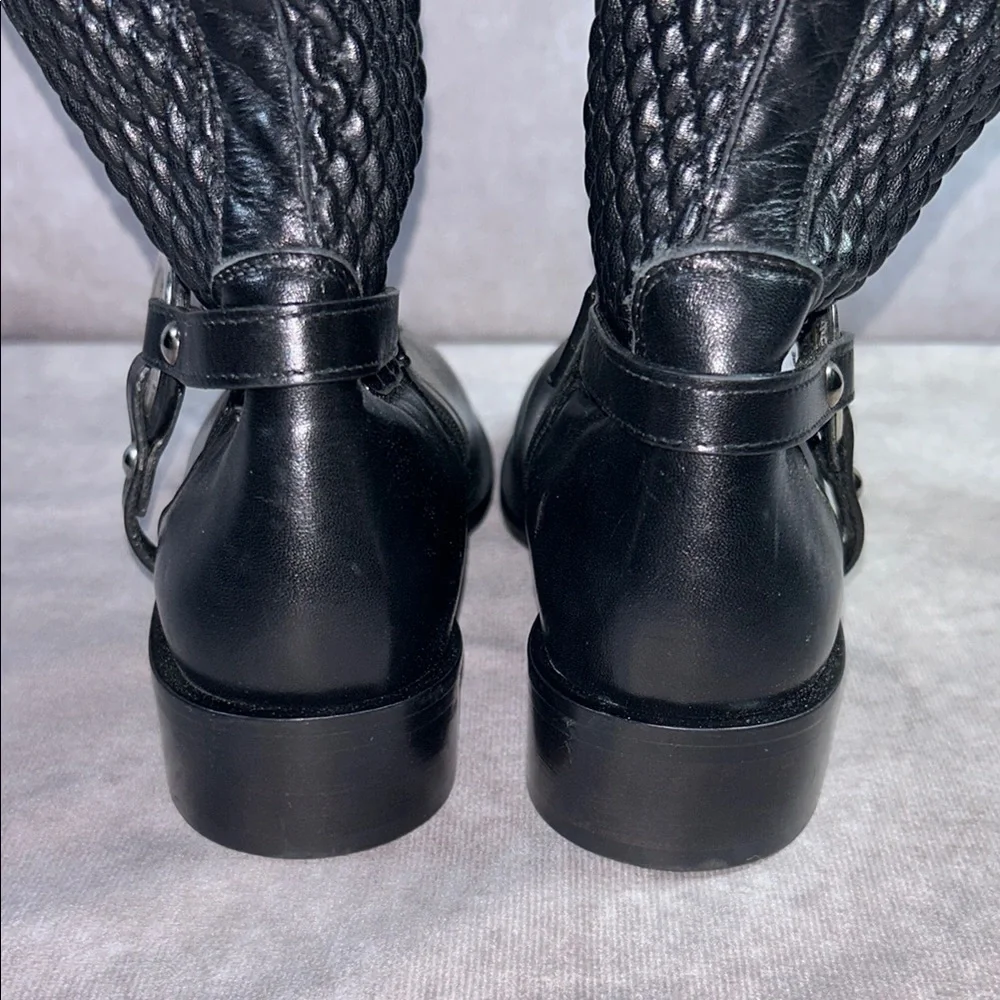 Ron White EUC Women Black Leather Knee-High Boots Sz EU 36 Quilted Cushioned